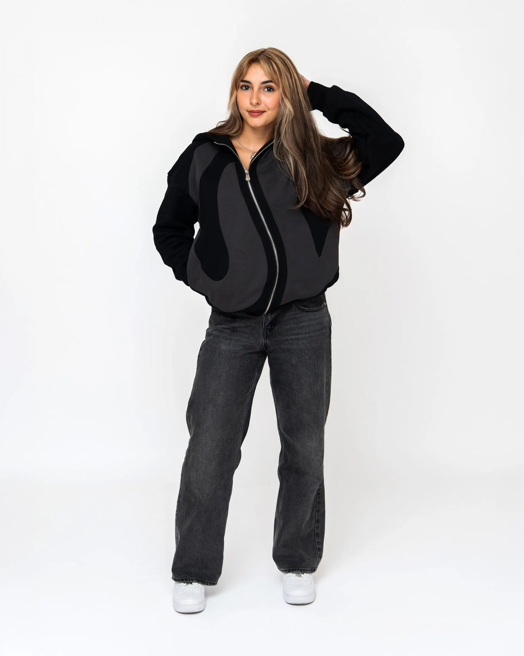 Black Curved Zipper Girl Model Small Front