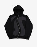Black Curved Zipper Hoodie Flatlay
