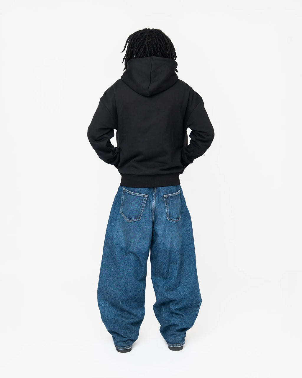Black Curved Zipper Hoodie Model Small Back