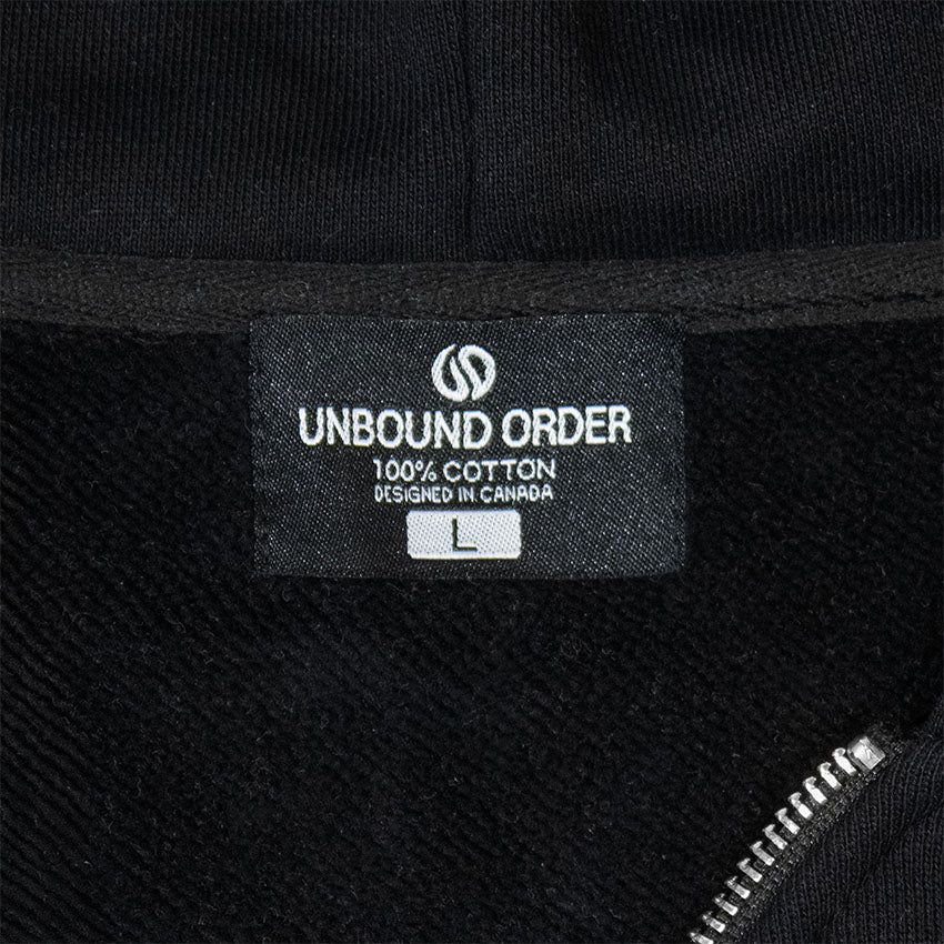 Black Curved Zipper Hoodie Neck Label