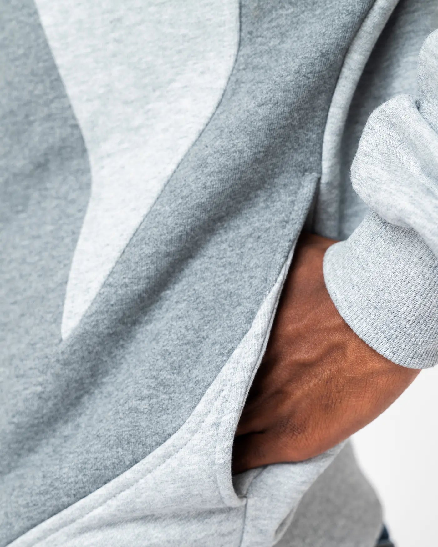 Gray Curved Zipper Hoodie Pockets