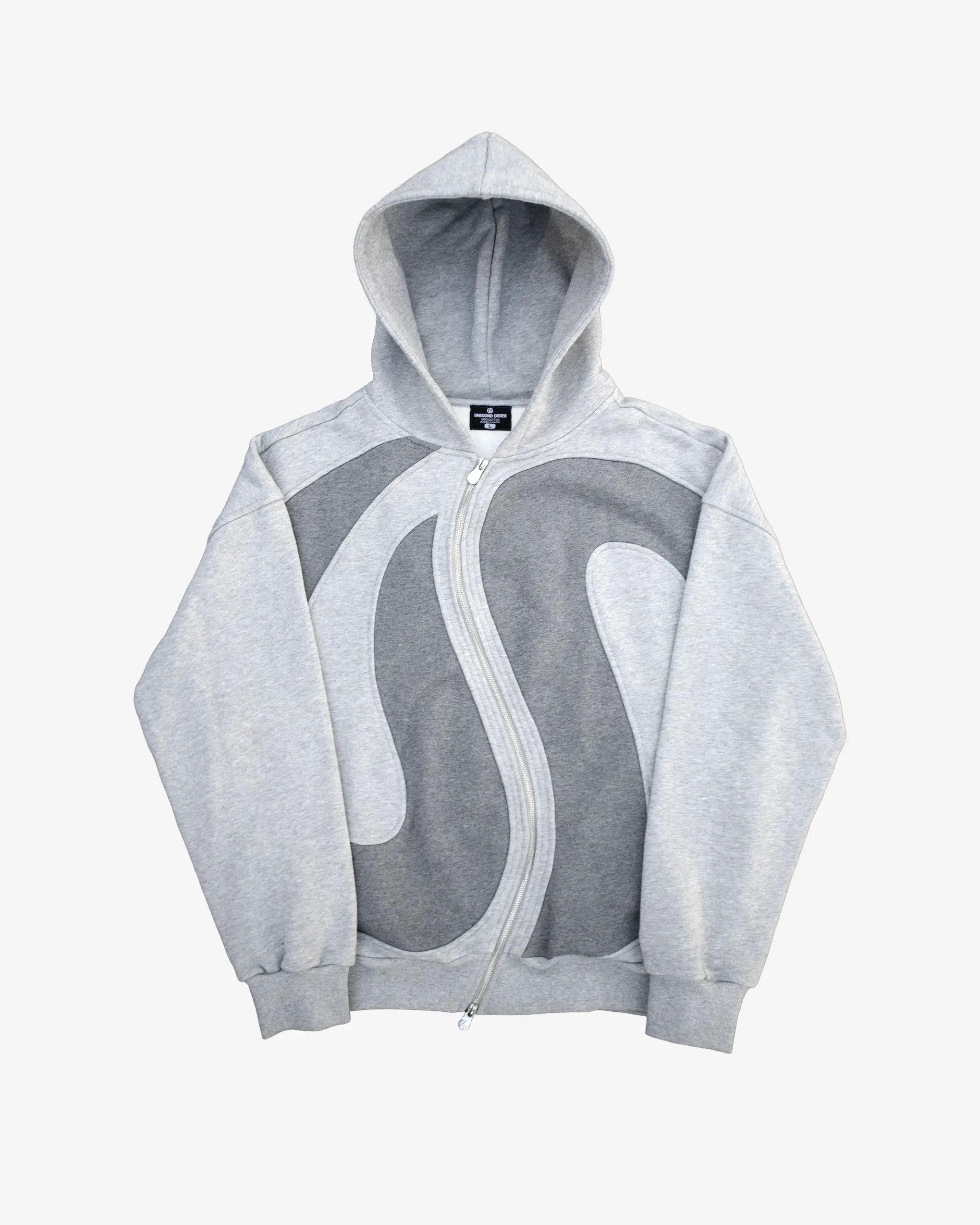 Gray Gurved Zipper Hoodie Flatlay