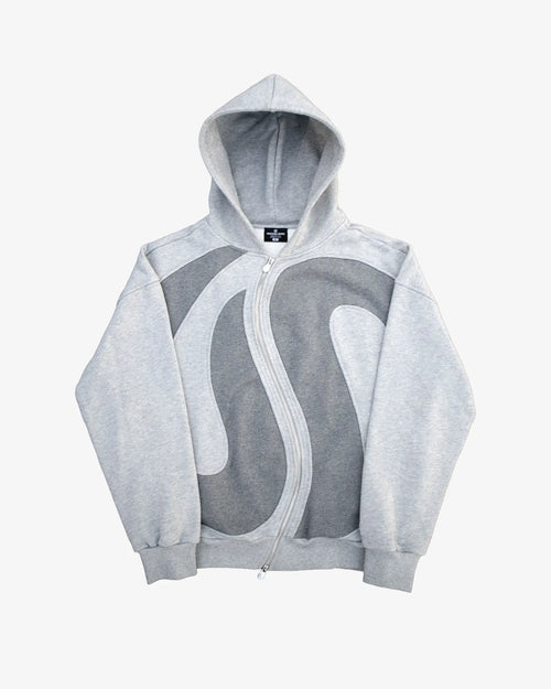 Gray Gurved Zipper Hoodie Flatlay